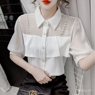 Mùa Hè Áo Voan Tay Ngắn Chất Liệu Mỏng Nhẹ, Thiết Kế Flatter Phù Hợp Thời Trang Hàng Ngày
