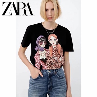 Áo thun Cotton ngắn tay in họa tiết ZARA Spring New Girl