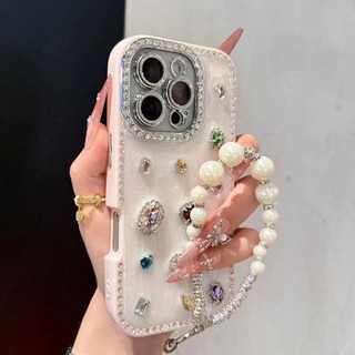 Advanced Flash Diamond Edge Cream Color Gem Phone Case cho iPhone16 15 14 13 Pro Max Bảo vệ Camera chống sốc Vỏ cứng chống rơi