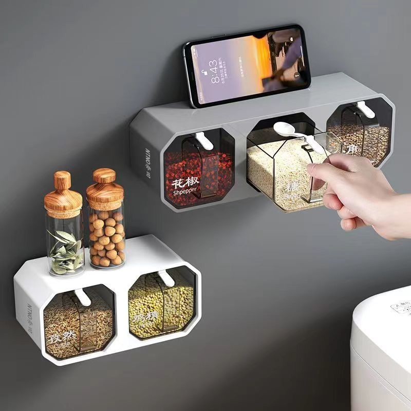 Hộp đựng gia vị nhựa treo tường nhà bếp, kết hợp bột ngọt gia dụng và gia vị