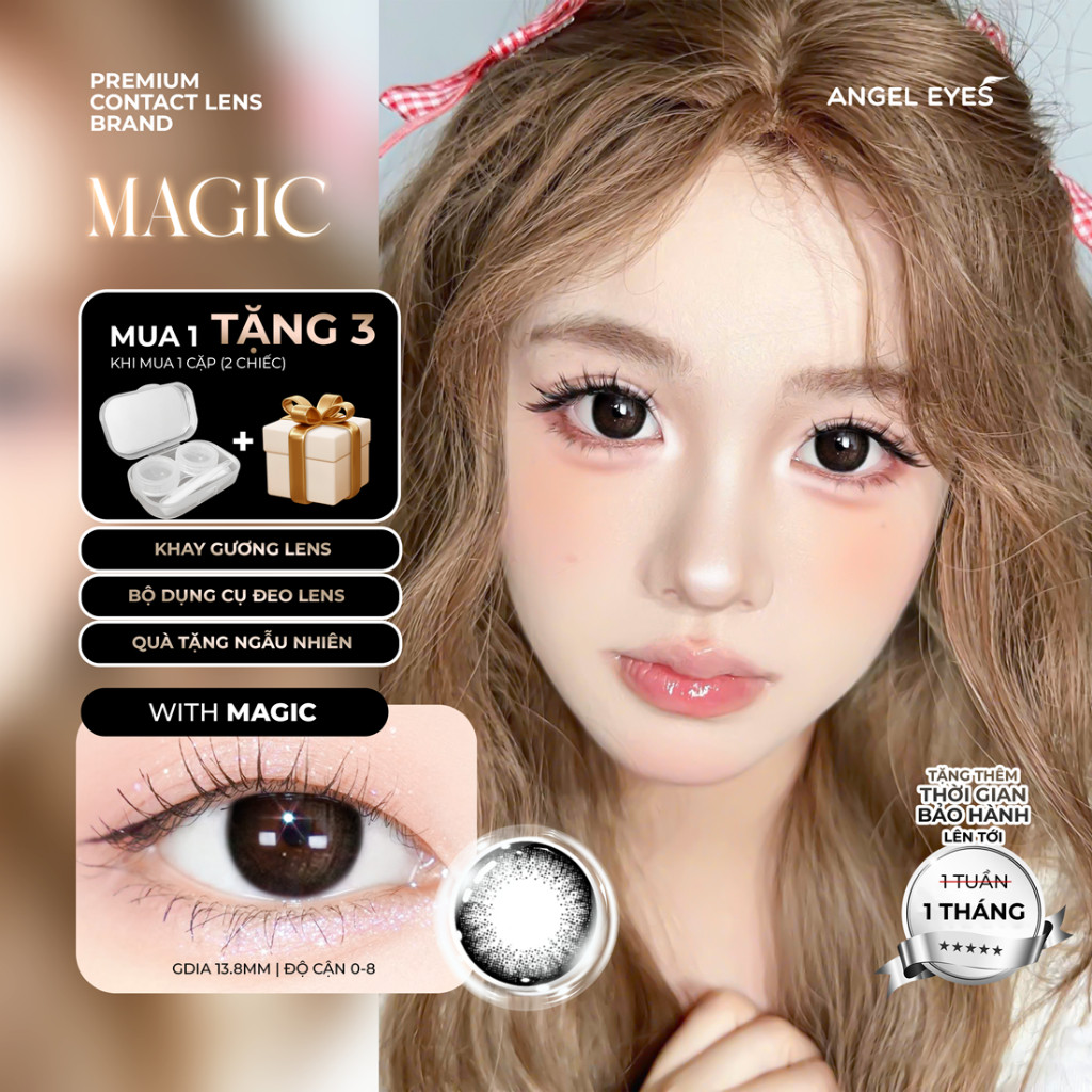 [HÀNG MỚI VỀ] Lens giãn tròng màu đen tự nhiên có độ 0-6 Magic BlackAngel Eyes, kính giãn tròng hiệu ứng giãn 14.5