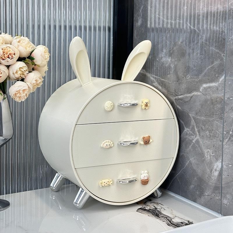 [Kèm Sticker] Hộp Lưu Trữ Để Bàn, Kệ Đựng Mỹ Phẩm Đựng Đồ Đa Năng Hình Tai Thỏ Có Nhiều Ngăn Kéo Tiện Dụng BB-AP