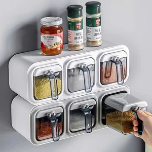 Hộp Đựng Gia Vị Treo Tường Không Cần Khoan, Hũ đựng gia vị nhà bếp 3 ngăn chống ấm ướt, chống nước dán tường BB-AP