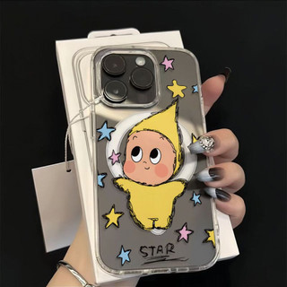 Ốp điện thoại hình ngôi sao dễ thương cho iPhone16 15 14 11 13 12 X XS Pro Max XR Mini Xr 7 8 Plus Vỏ bảo vệ từ tính chống sốc trong suốt không màu vàng