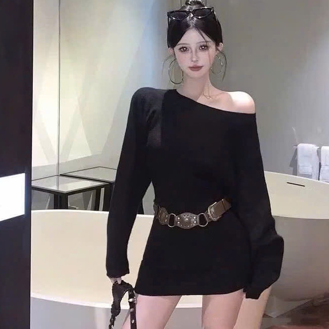 Váy Len Trễ Vai Dài Tay Ôm Hông (Không Có Đai) KCloset Đầm Ôm Body Siêu Hách Dáng Phong Cách Hàn Quốc NA986