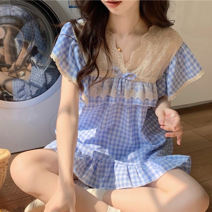 Pijama Nữ Caro Tay Ngắn Quần Đùi Bigsize Đồ Bộ Ngủ Mùa Hè Form Rộng Dễ Thương – PONA
