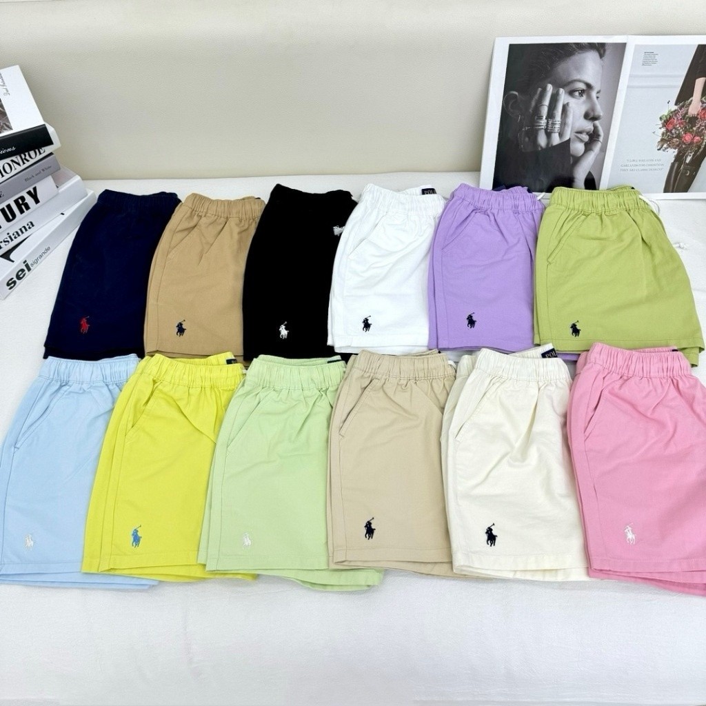 Rl Pony nhãn thêu giản dị quần short dây rút chino mùa hè quần nóng nữ ...