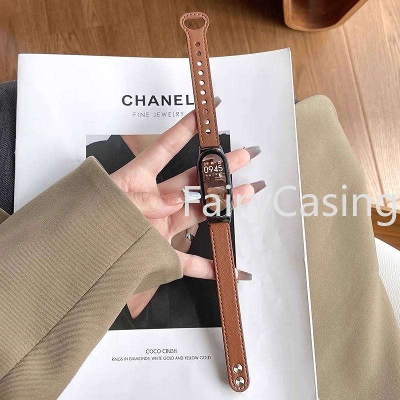 Dây Da Kinh Doanh Thời Trang Cho Xiaomi Mi Band 10 9 8 NFC Vòng Tay Cho Mi Band 10 Phụ Kiện Dây Đeo Tay Thay Thế