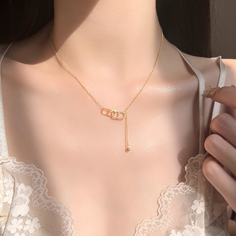 Vòng cổ mạ điện vàng phong cách Hàn Quốc, dây chuyền xương đòn thanh lịch