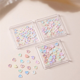 50pcs/1 hộp móng tay nghệ thuật hình thoi mocha, trang trí ngôi sao/trái tim, đá kính phẳng, hợp kim