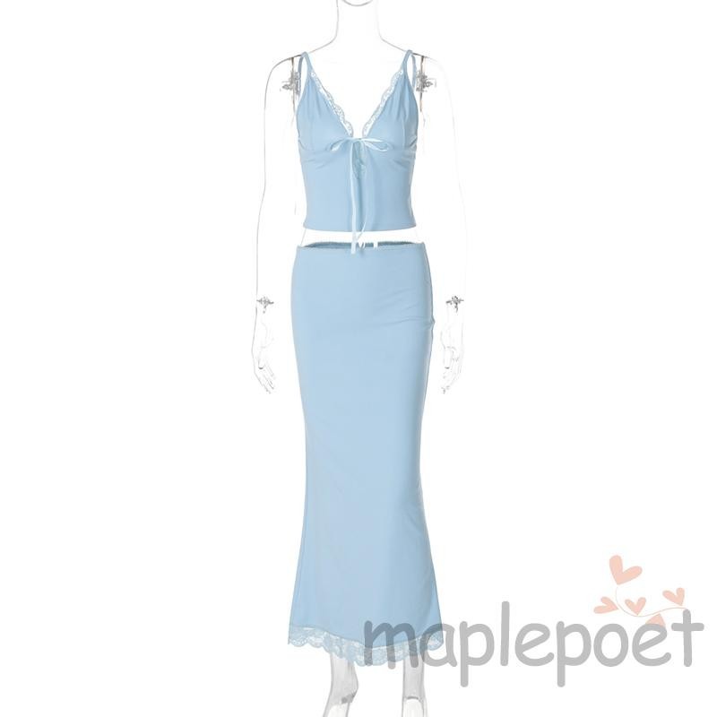 Maplepoet-bộ quần áo mùa hè hai mảnh dành cho nữ và váy maxi gợi cảm