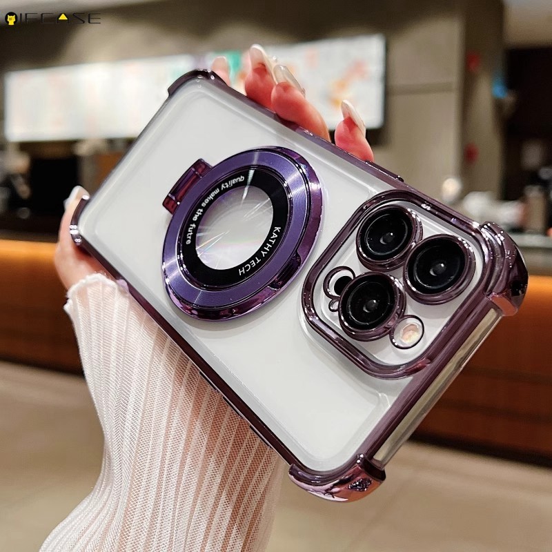 Dành Cho Xiaomi 14 13 13T 12T Pro Xiaomi14 Ốp Điện Thoại Có Phim Ống Kính Giá Đỡ Từ Tính Mạ Sáng Bóng Trong Suốt Bốn Góc Vỏ Mềm Chống Sốc