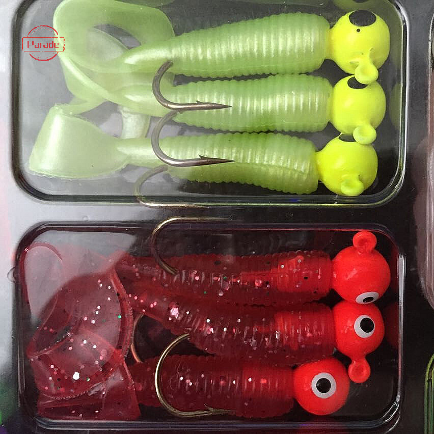 Bộ câu cá diễu hành Jig Chì Móc giun mềm Grub Mồi đuôi đơn 17 Cái VN