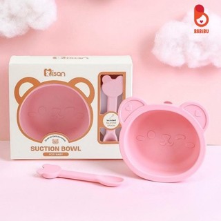 Bát gấu kèm thìa silicon thương hiệu Misan, có đế hít chống đổ cho bé
