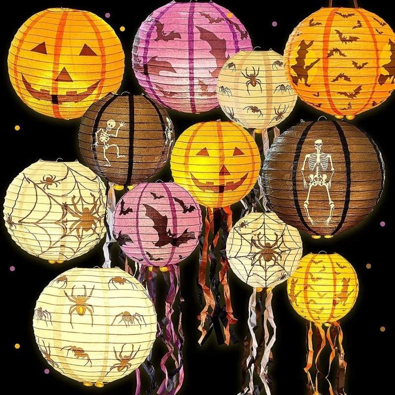 Halloween Giấy Đèn Lồng Bí Ngô Đèn Lồng Treo Mặt Dây Chuyền Kinh Dị Đạo Cụ Thanh Trang Trí Đồ Dùng Dự Tiệc