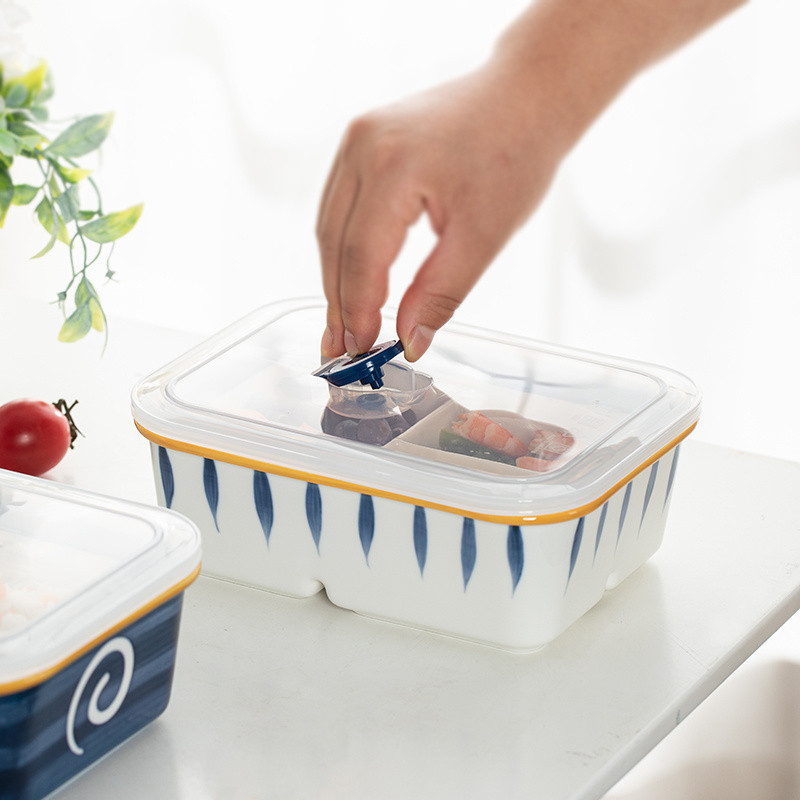 Hộp gốm Bento phong cách Nhật Bản Hộp cơm trưa cách nhiệt Hộp kín tươi Hộp chia Bento Hộp chia cách nhiệt Hộp cơm trưa chia Hộp bảo quản bằng gốm Hộp bảo quản thực phẩm