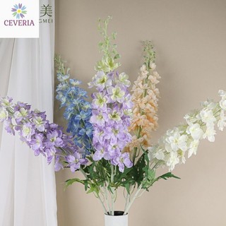 Cành hoa giả  từ lụa Delphinium lớn cao 75 cm, bông to, phù hợp trang trí đám cưới, nhà cửa CEVERIA