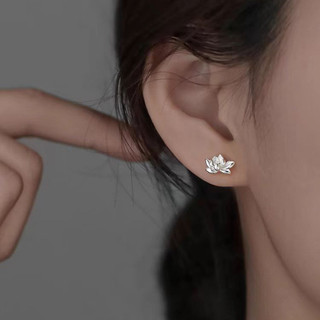 S925 Bạc Bông Tai Sen Bông Tai Thời Trang Đơn Giản Nữ Trang Sức Quà Tặng