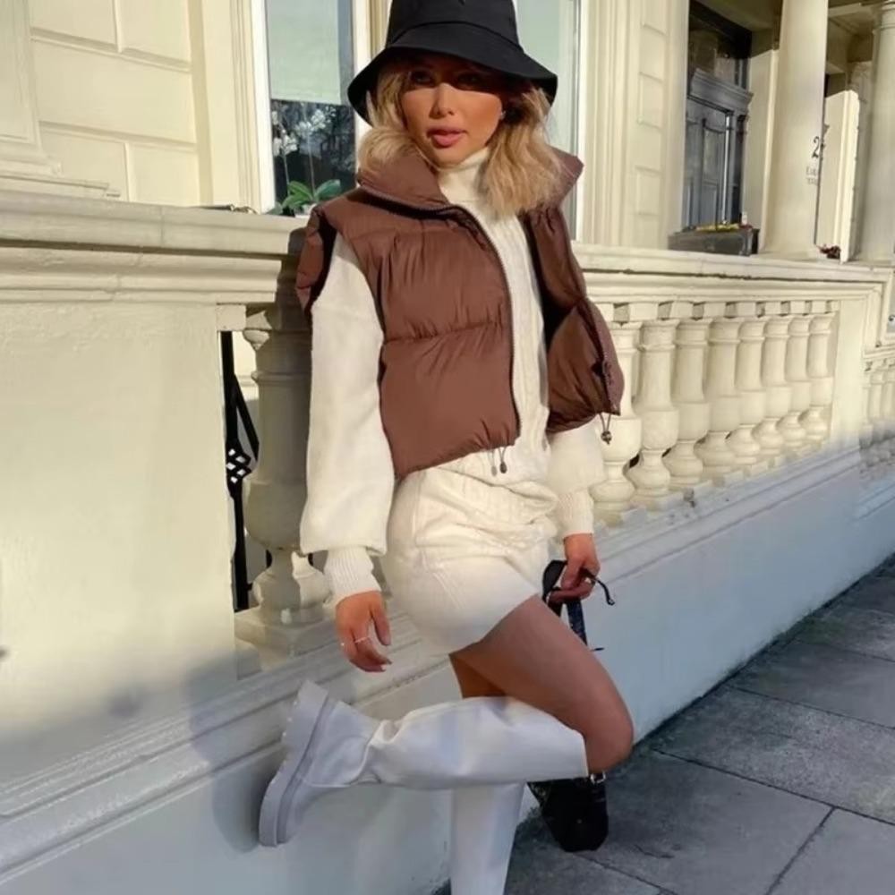 Áo vest nữ GUSTAVA, Áo vest không tay cổ đứng bằng Cotton, Áo khoác du lịch ngoài trời ngắn ấm áp mùa thu đông