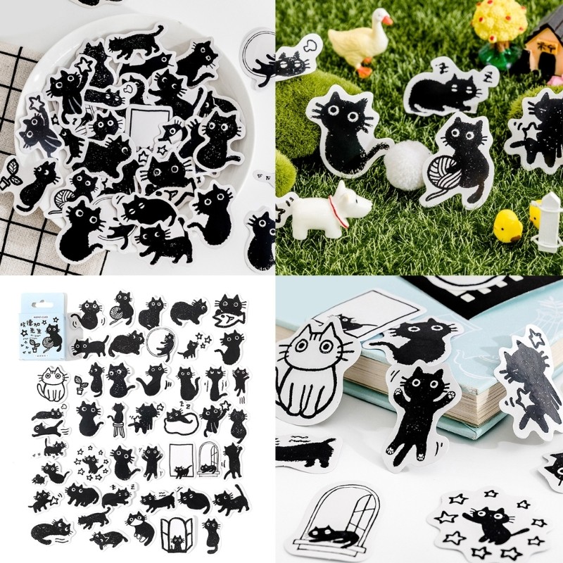 SA 45 Chiếc Hộp Đáng Yêu Mèo Con Dán Chủ Đề Mèo Dán Chai Nước Dán Động Vật Trang Trí Dán Cho Journalin