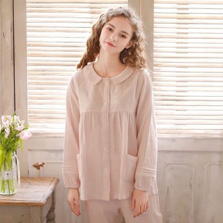 Nhật Bản Ngọt Ngào Công Chúa Thêu Đồ Gia Đình Nữ Bộ Đồ Ngủ Mùa Thu Dài Tay Cổ Tròn Xuân Thu Cotton Nguyên Chất Gạc Mỏng Phù Hợp Với 8.27