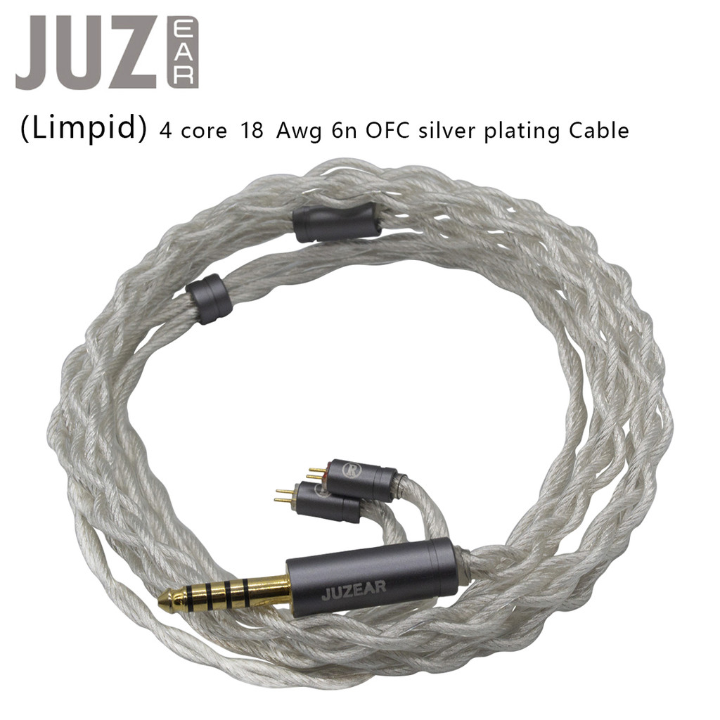 Juzear Cáp Limpid IEM 4Core 18 Awg 6N OFC Đồng Mạ Bạc 3.5 4.4mm Phích Cắm 2Pin Tai Nghe Nâng Cấp Cáp Bướm 41T
