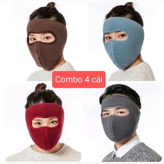 Combo 4 khẩu trang nỉ ninja - Khẩu trang che kín mặt lót nỉ không kính đi xe máy phượt ấm áp ( 4 cái mix màu)