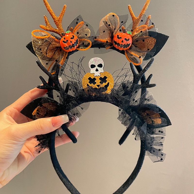 Sản phẩm Halloween: Bí Ngô và Nơ Tóc Phát Sáng Hình Nhện - Phụ Kiện Tóc Cho Các Sự Kiện Lễ Hội
