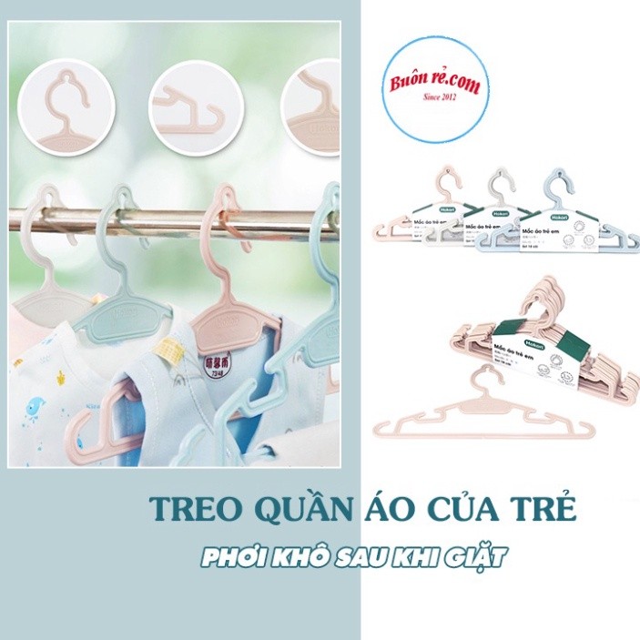 Set 10 móc treo quần áo trẻ em Hokori cao cấp (2830) nhựa Việt Nhật -Mắc nhũ treo quần áo, móc phơi đồ  -Buôn rẻ 01461 B