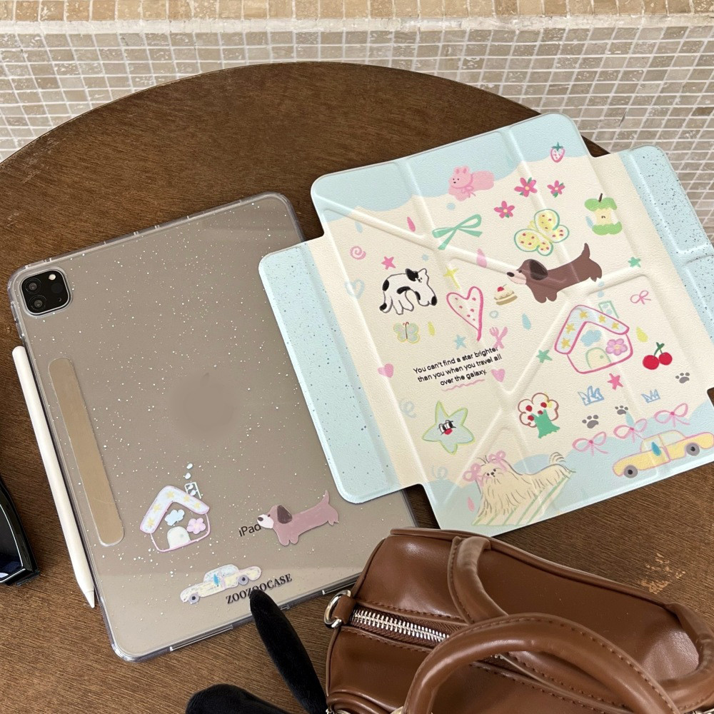 Vỏ Có Thể Tháo Rời Cho Mini6 Mini7 IPad 5 6 7 8 9 10th Air2 Air3 Air4 Air5 Air6 10.9 "Pro10.5 Pro11 Pro12,9 2018 A16 Air M2 Pro M4 11 13 2024 Vỏ Da Tuya Puppies Họa Tiết