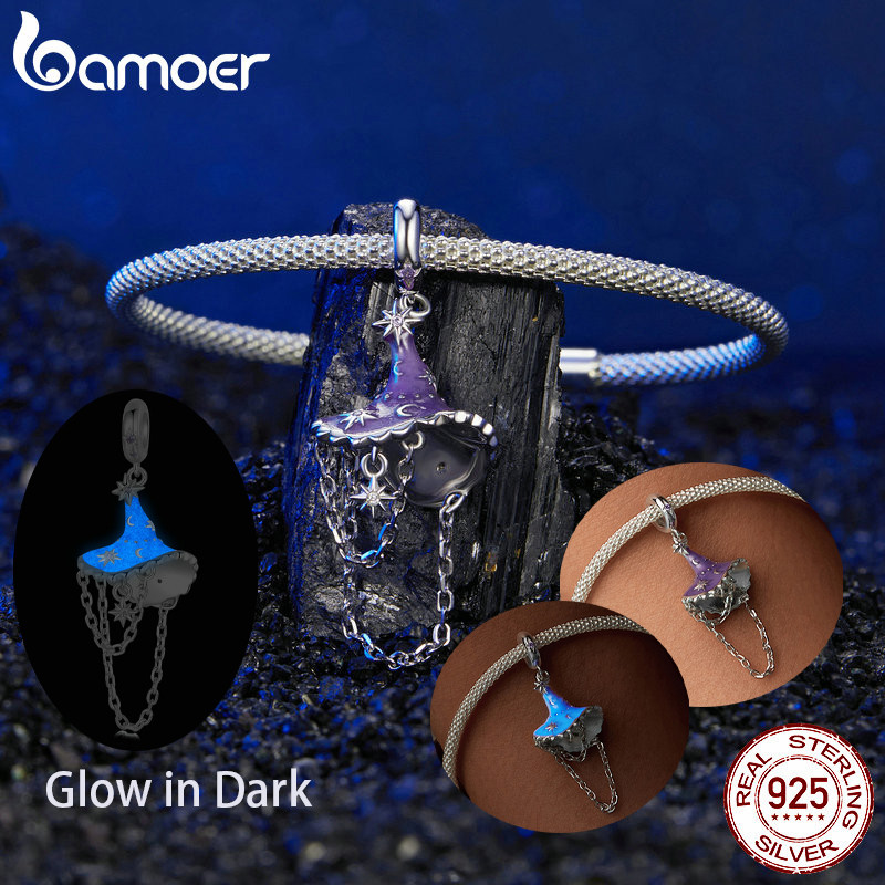 Bamoer 925 Sterling Sliver Charm Halloween Phát Sáng Trong Bóng Tối Họa Tiết Đầu Lâu Bí Ngô Cho Vòng Tay