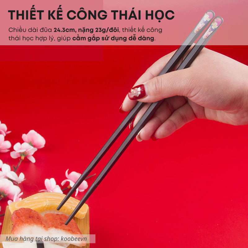 Bộ 10 Đôi Đũa Fiberglass Màu Đen Phong Cách Nhật – Kháng Khuẩn, Chịu Nhiệt Cao, Chống Mốc Trơn (BA27)