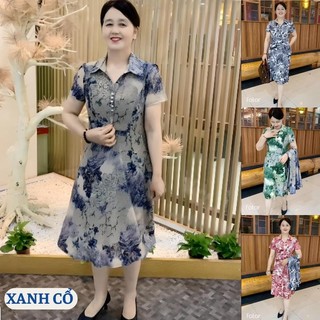 Đầm trung niên cho mẹ, Váy trung niên cho mẹ XANH CỔ đi chơi dự tiệc sang trọng cao cấp chất liệu thun co giãn 4 chiều