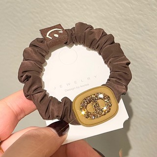 Dây buộc tóc kiểu mũi heo đính kim cương Séc, lụa băng đàn hồi cao, mặt cười, phong cách Dongdaemun Hàn Quốc