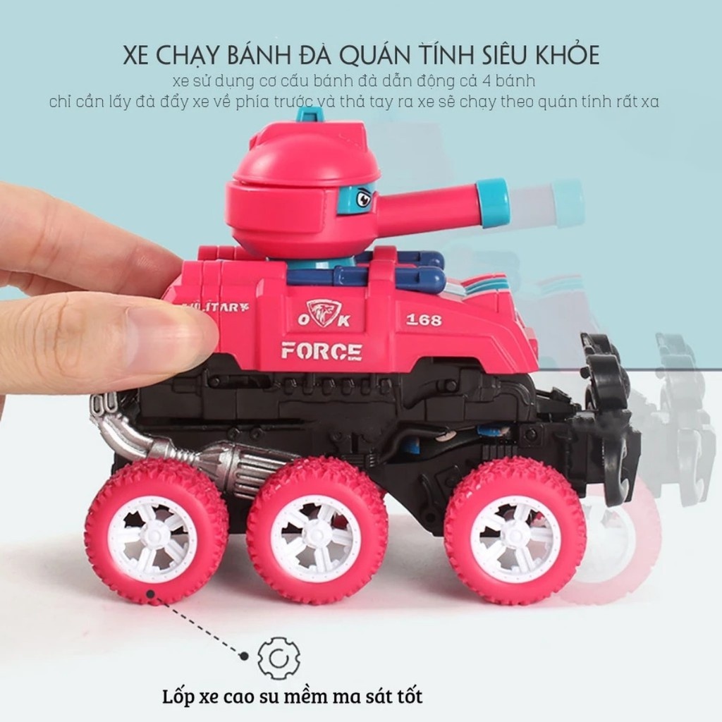 Xe đồ chơi xe tăng biến hình chạy đà quán tính 6 bánh, ô tô đồ chơi vận động cho bé 2 3 4 5 tuổi FE123