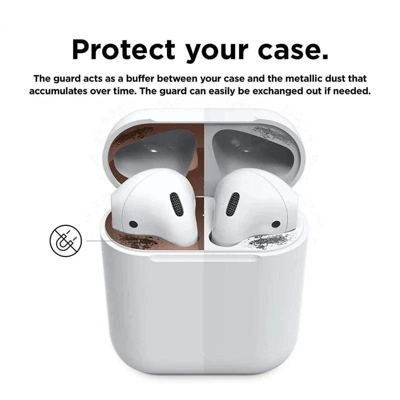 2 Chiếc 9D Kim Loại Tai Nghe Hộp Sạc Chống Bụi Miếng Dán Cho AirPods 4 3 1 Pro 2 Chống Vân Tay Chống Trầy Xước Tai Nghe Ốp Lưng Bảo Vệ