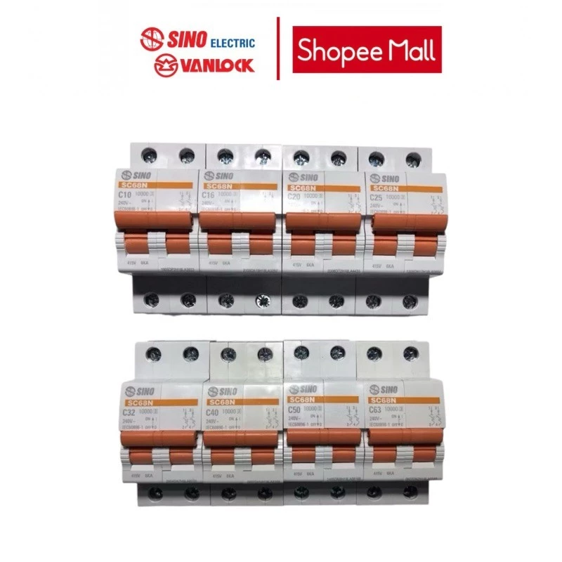Aptomat 2 Pha SINO SC68N 6KA - Át MCB 10A 16A 20A 25A 32A 40A 50A 63A