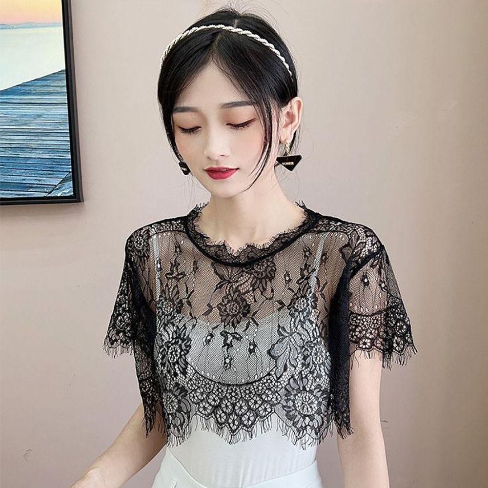 Khăn choàng ren CPINCP, Khăn choàng ren trắng đen rỗng, Khăn choàng nữ Shrug Cape Poncho Xuân Thu