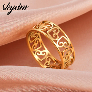 SKYRIM Nữ Thép Không Gỉ Titan Nhẫn Vàng Thiết Kế Trái Tim Rỗng Trang Sức Ngày Valentine Cho Các Cặp Vợ Chồng