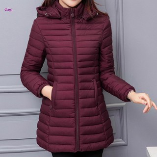 Áo khoác mùa xuân phồng nữ có mũ trùm đầu dài vừa phải Áo khoác mùa đông có thể đóng gói