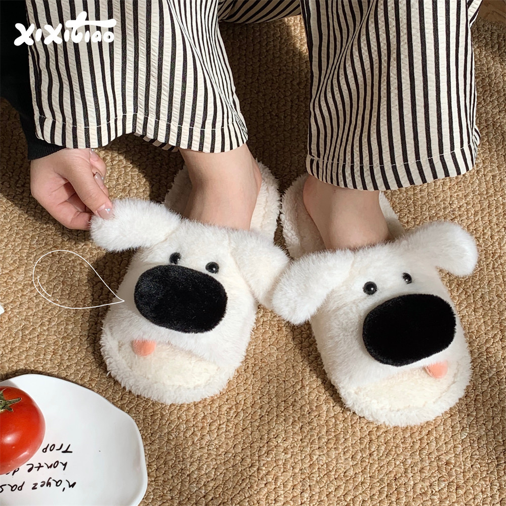 Mùa Thu Đông Lông Dép Cặp Đôi Hoạt Hình Chó Dễ Thương Dép Đi Trong Nhà Dép Cotton