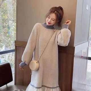 Đầm Thu Đông 2024 Có Áo Khoác Bên Trong Lớp Váy Áo Len Đầm Pháp Over-the-Knee Giữa Chiều Dài Cl