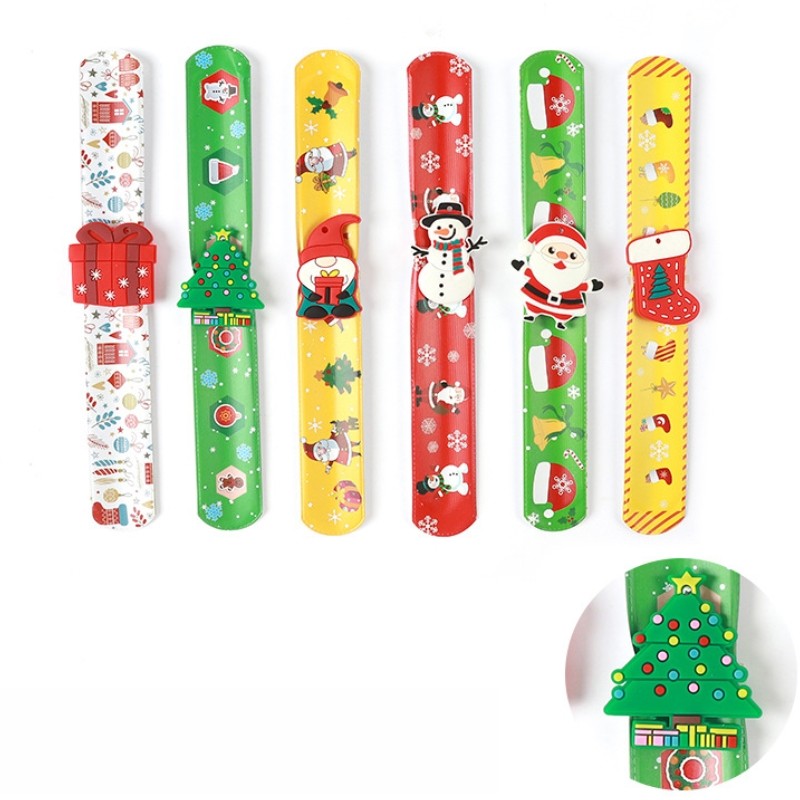 3d Cây Giáng Sinh Hoạt Hình Ông Già Noel Trẻ Em Happy Dây Đeo Tay Đồ Chơi Dự Tiệc Slap Vòng Tay