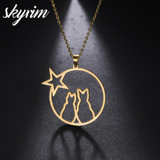 Skyrim Vòng Cổ Nữ Rỗng Đôi Ngôi Sao Mèo Mặt Dây Chuyền Trang Sức Thời Trang