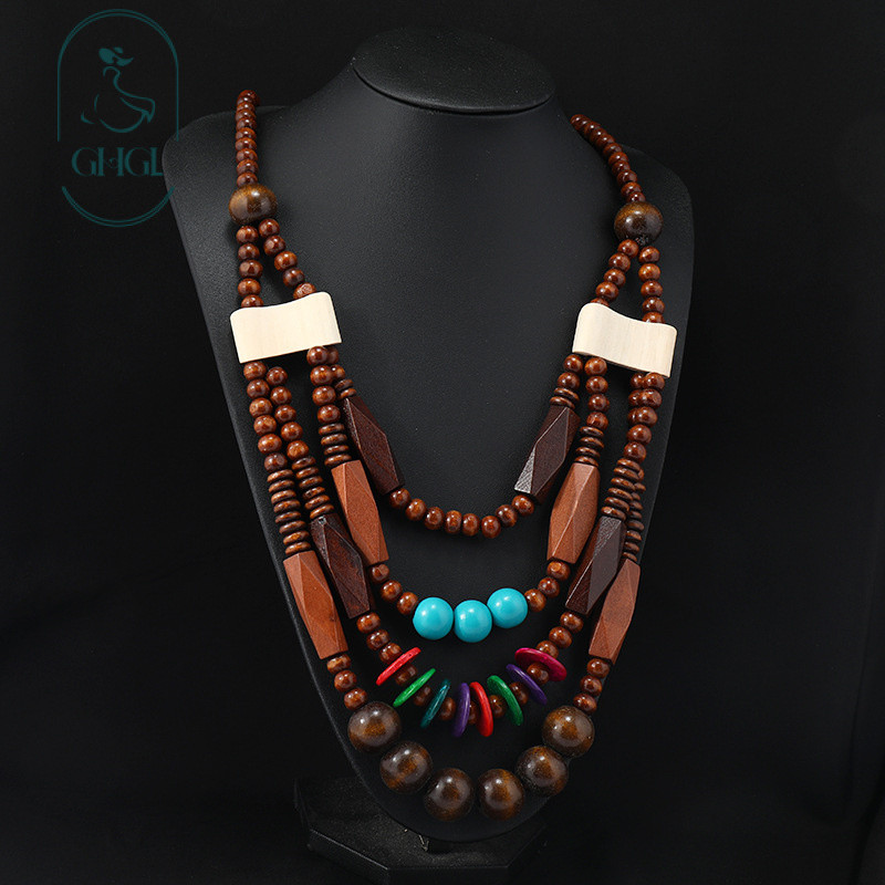 GHGl❤️Trăm Kiểu Thiết Kế Ban Đầu Đá Gỗ Handmade Retro Phóng Đại Bằng Gỗ Đính Hạt Vòng Cổ Melade Kỳ Nghỉ Phong Cách Dân Tộc Nữ Bohemian Dài Niche Áo Len Dây Xích Bông Tai Bãi Biển Độc Quyền Không Khí Trang Sức