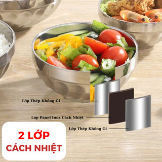 Tô inox 2 lớp cách nhiệt chống nóng size 11.5cm 14cm 16cm 18cm 20cm đựng cơm canh tiện lợi bền đẹp
