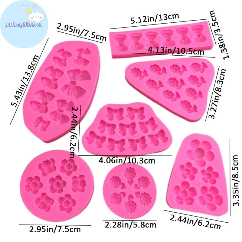 Pufangbliss Hoạt Hình Dễ Thương Hoa Nơ Ong Fondant Khuôn Silicon DIY Cupcake Fondant Bánh Trang Trí Sô Cô La Kẹo Nướng Khuôn VN