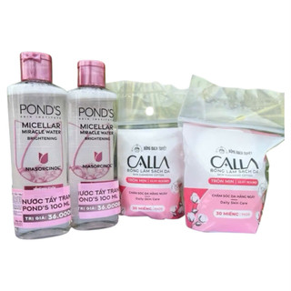 Combo 4 món du lịch tiện lợi : 2 Chai nước tẩy trang 100ml (Hàng khuyến mãi) + 2 Bông tẩy trang 30 miếng