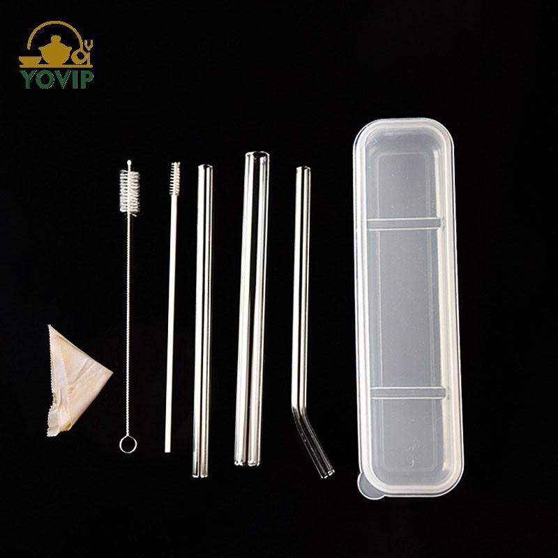 YOVIP 3 Ống hút uống nước thủy tinh trong suốt có thể tái sử dụng có thanh cọ Phụ kiện VN