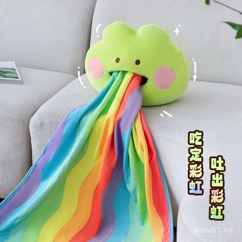 Mới Rainbow Ếch Hai Trong Một Gối Chăn Sang Trọng Gối Ếch Gối Chăn Xe Ngủ Có Thể in logo